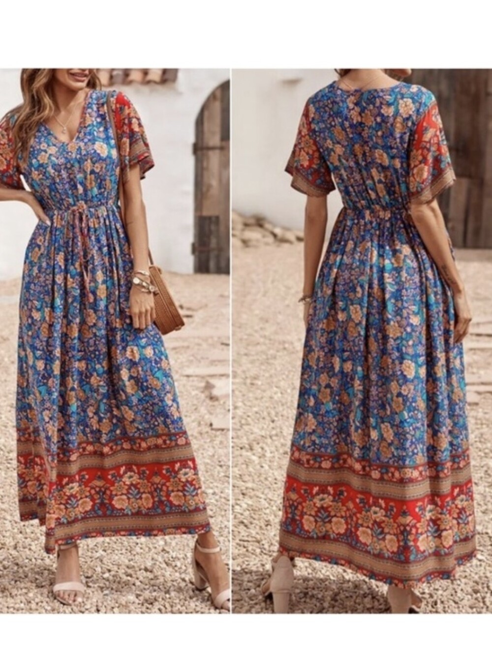 Bohemian Pretty Garden A-line Little maxi dress v-neck Floral Multi size.med - Picture 3 of 14